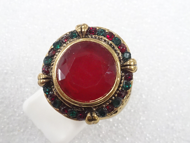 JAPANESE KIMONO / ANTIQUE COLORED STONE RING (SIZE 18.5)